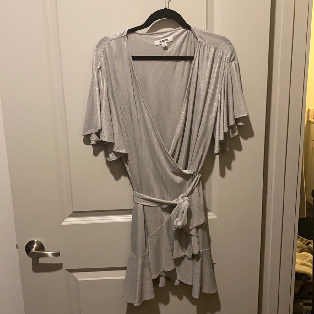 Sparkly Silver Wrap Dress